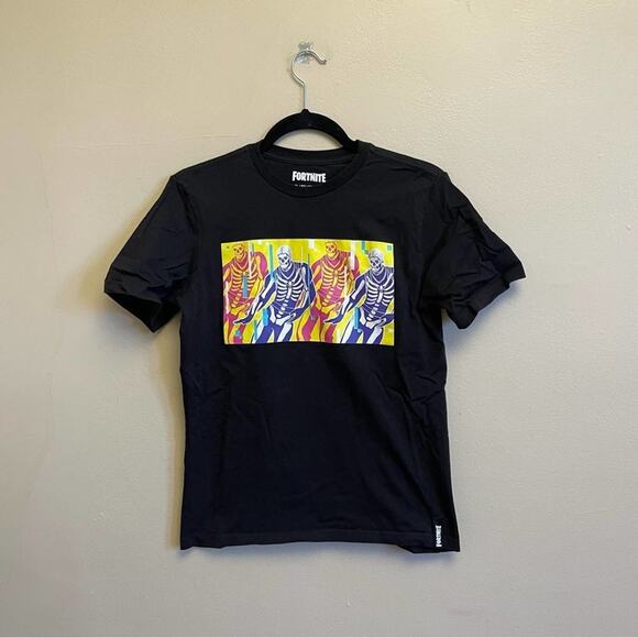 Fortnite XL (14/16) boy juniors short sleeve t-shirt black skeleton - Picture 1 of 7